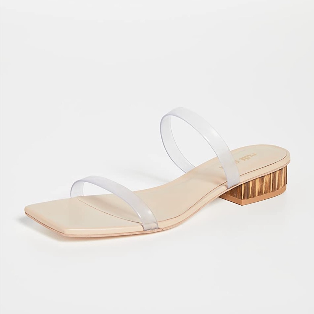 NWT Cult Gaia sandal; sz 37.5 (approx. 7.5); w/clear vinyl straps; 1” heel.